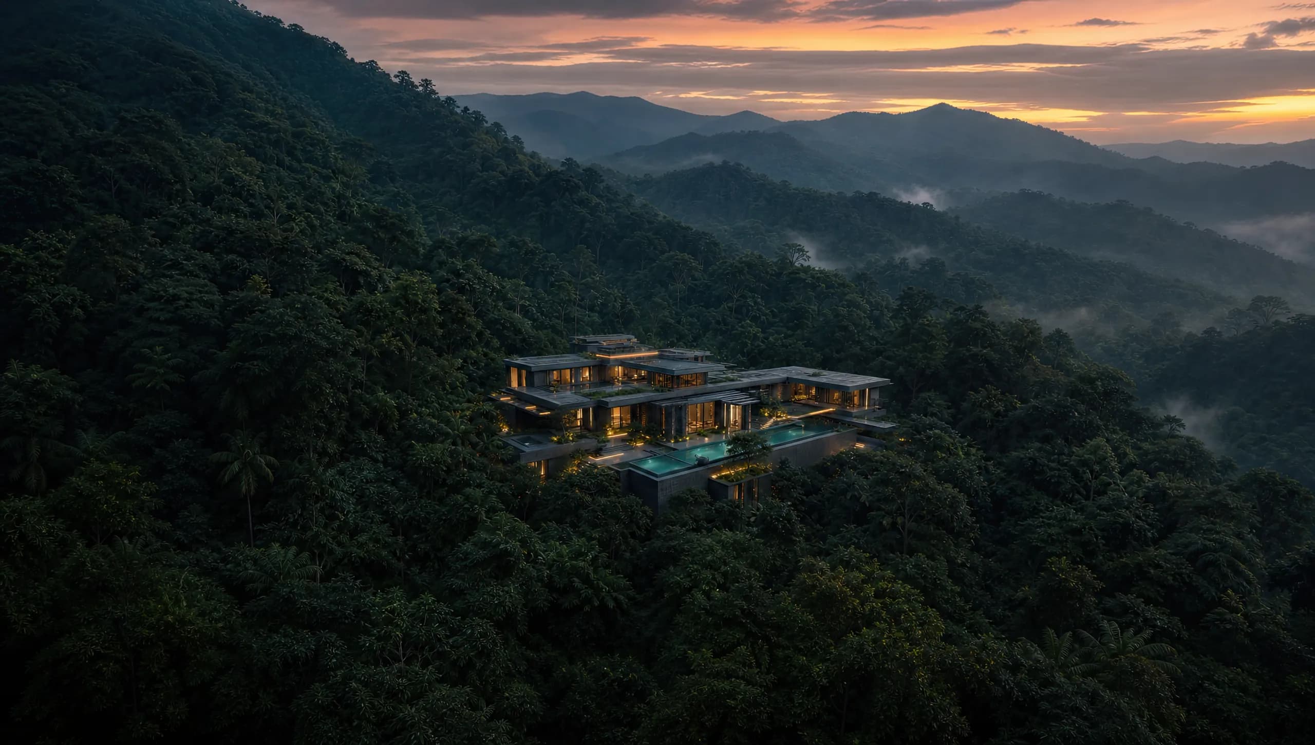 Neon Rainforest set above the cloud line, nothing but canopy in every direction