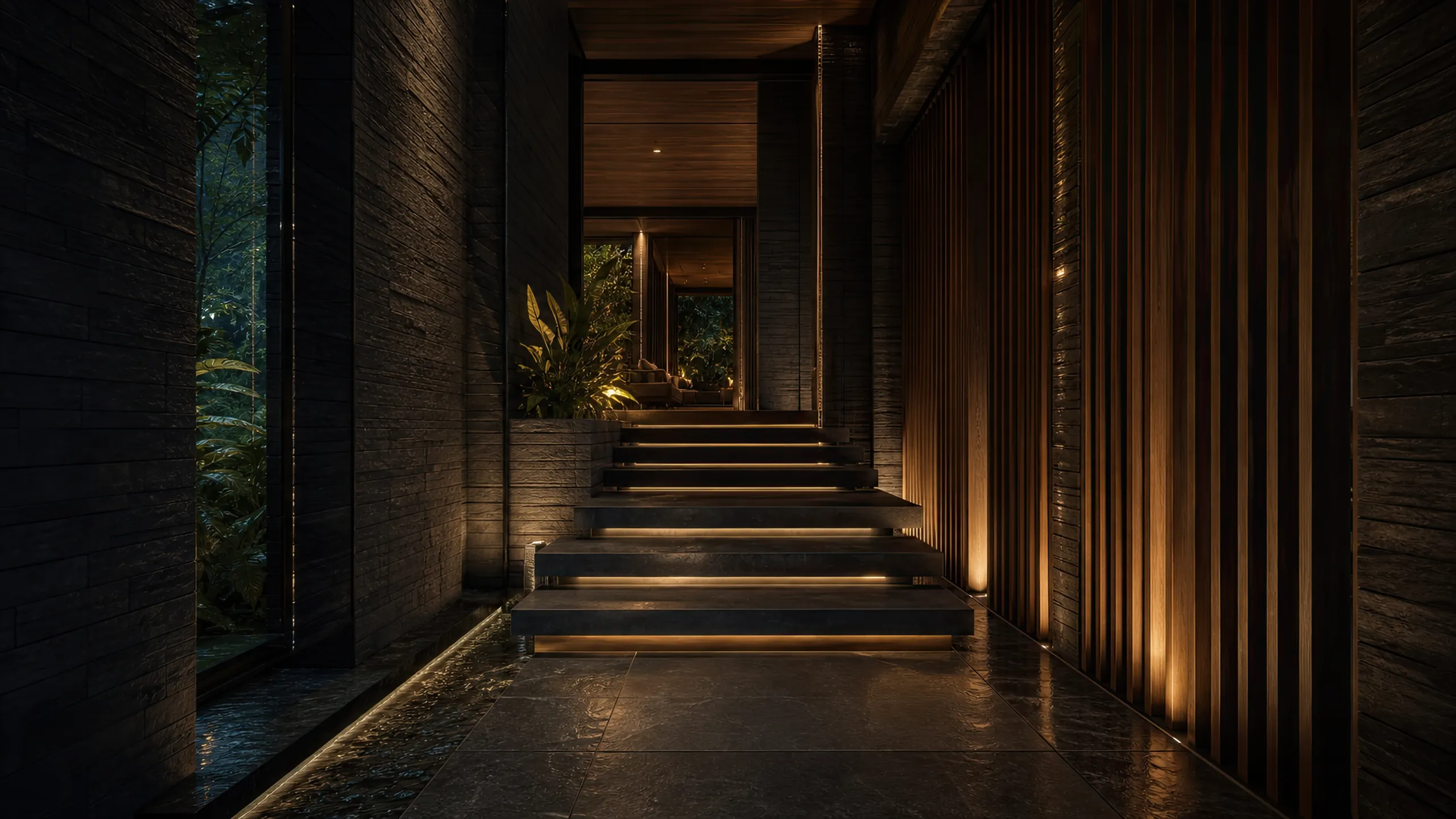 The arrival corridor and stair