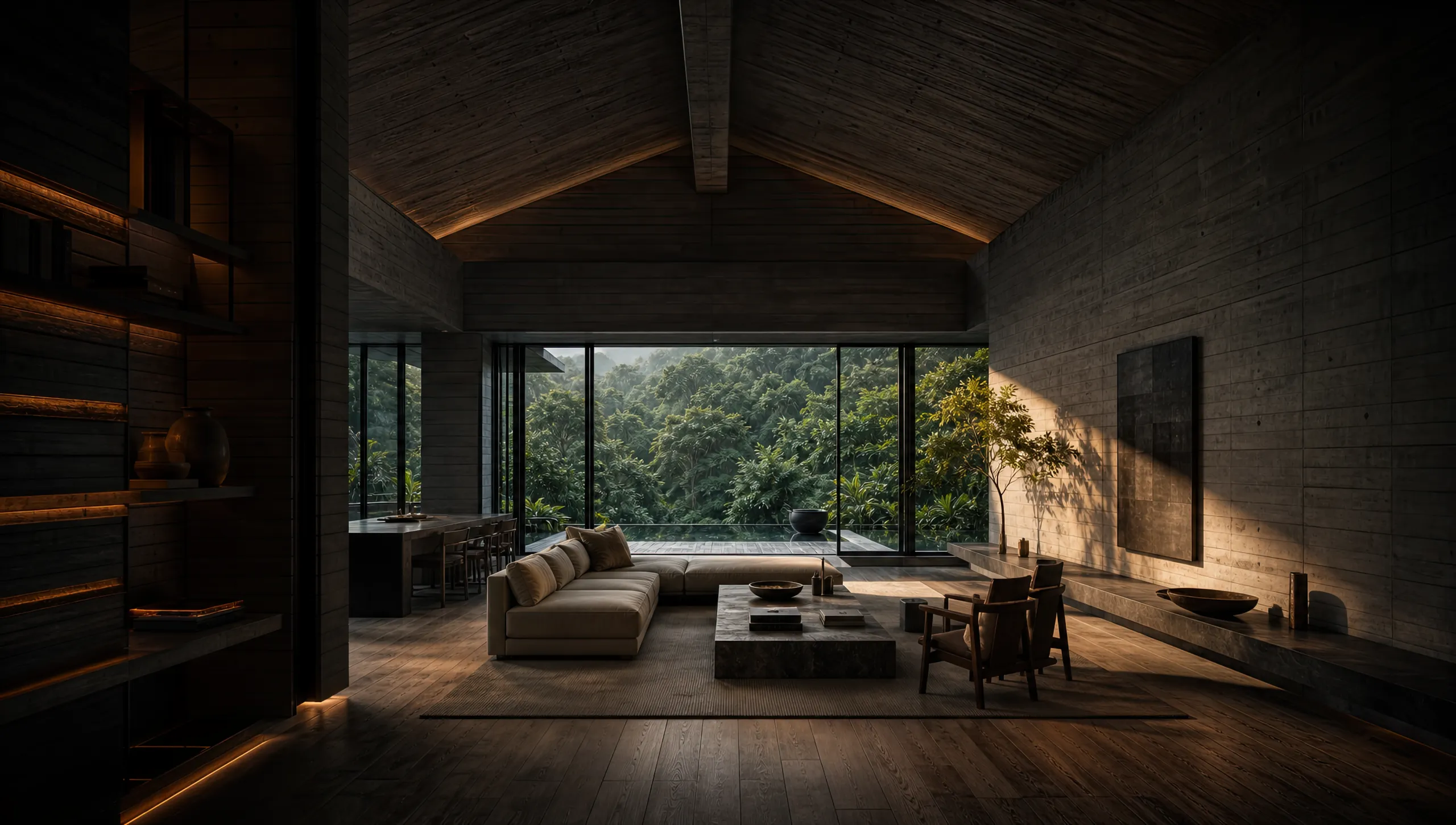 The great room opening to the canopy