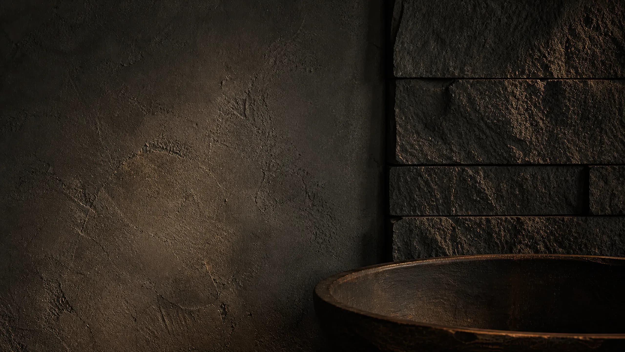 Plaster and stone with a carved vessel